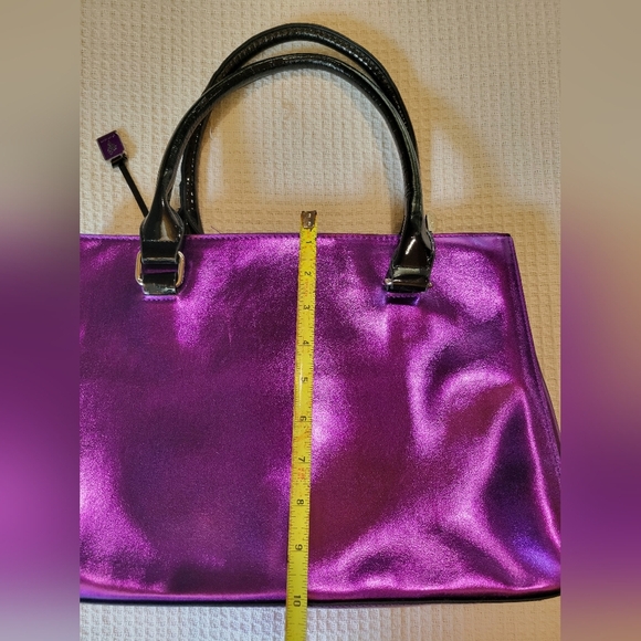 Shiny Purple Handbag with Black Handles - Picture 15 of 16